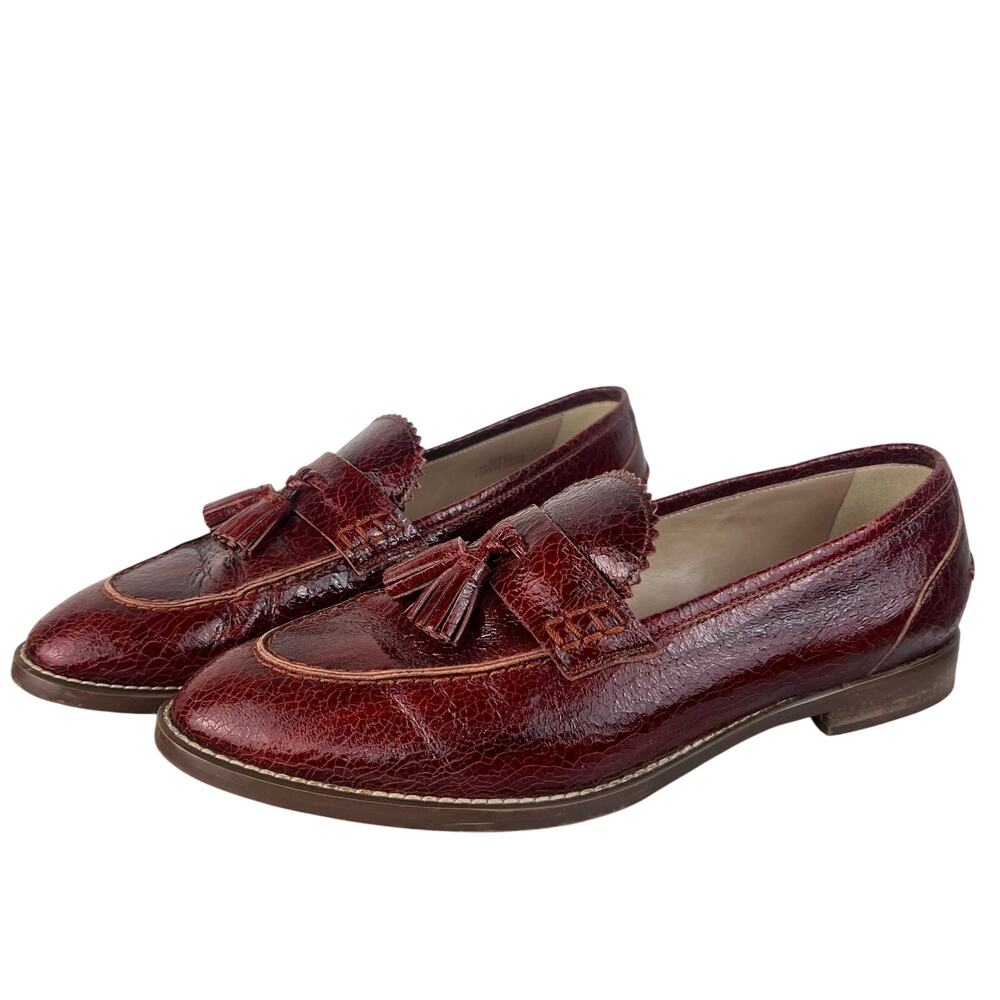 J.Crew Biela Tassel Loafer Womens Burgundy Crackled Leather Made Italy (Sz 7.5)
